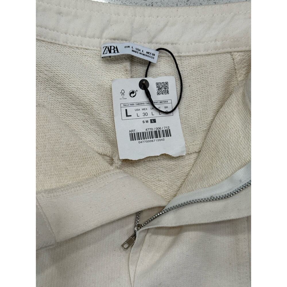 NWT ZARA Women’s Skinny Moto Pants Ivory Size Large 100% Cotton Biker Style - Picture 3 of 10